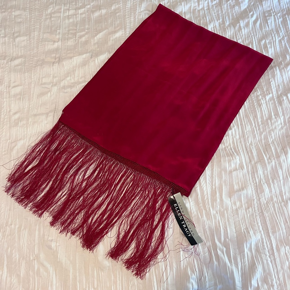 NEW Vintage Red Silk Fringe Scarf